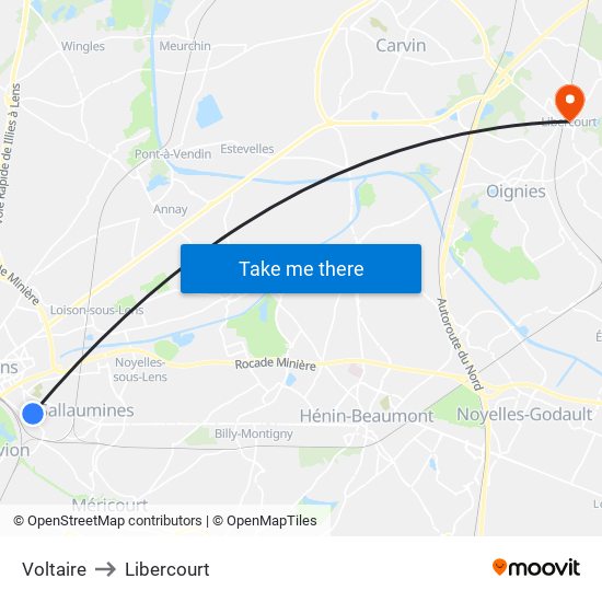 Voltaire to Libercourt map