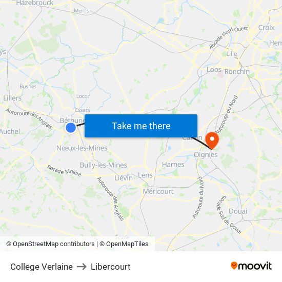 College Verlaine to Libercourt map