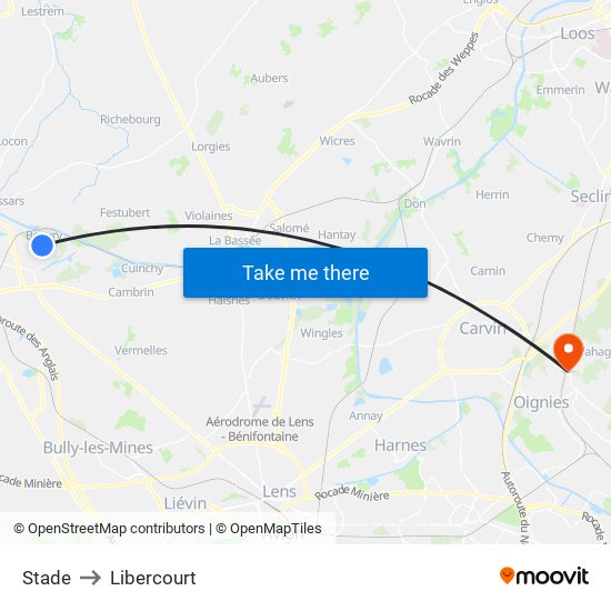 Stade to Libercourt map