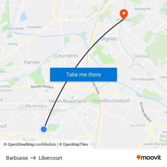 Barbusse to Libercourt map