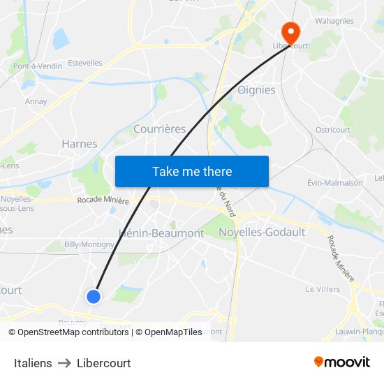 Italiens to Libercourt map