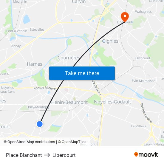 Place Blanchant to Libercourt map