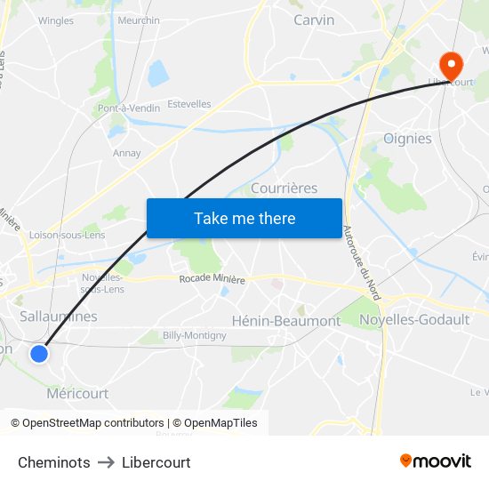 Cheminots to Libercourt map