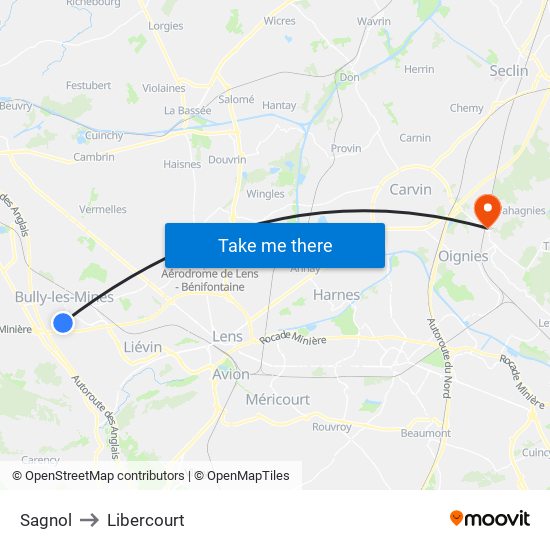 Sagnol to Libercourt map