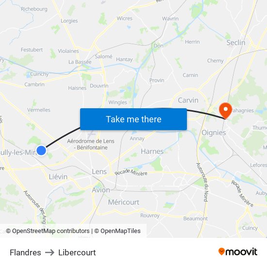 Flandres to Libercourt map