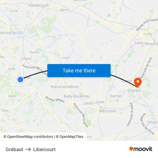 Grébaut to Libercourt map
