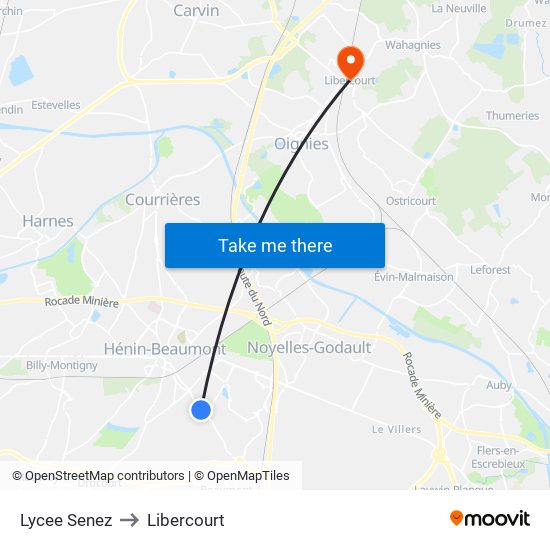 Lycee Senez to Libercourt map