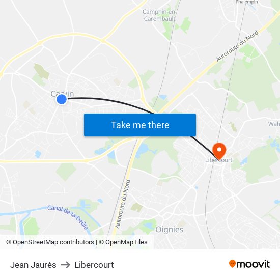 Jean Jaurès to Libercourt map