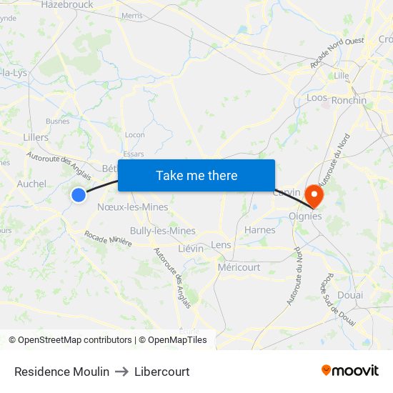 Residence Moulin to Libercourt map