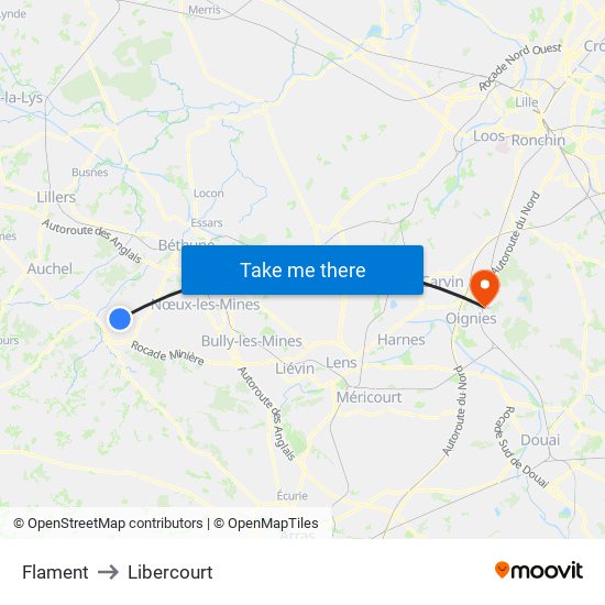 Flament to Libercourt map