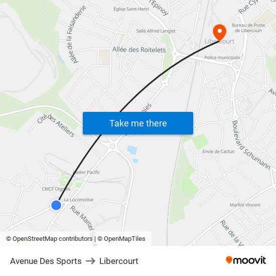 Avenue Des Sports to Libercourt map