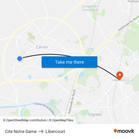 Cite Notre Dame to Libercourt map