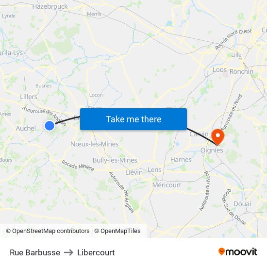 Rue Barbusse to Libercourt map