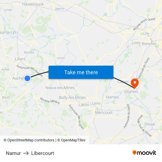Namur to Libercourt map