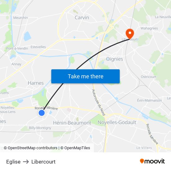 Eglise to Libercourt map