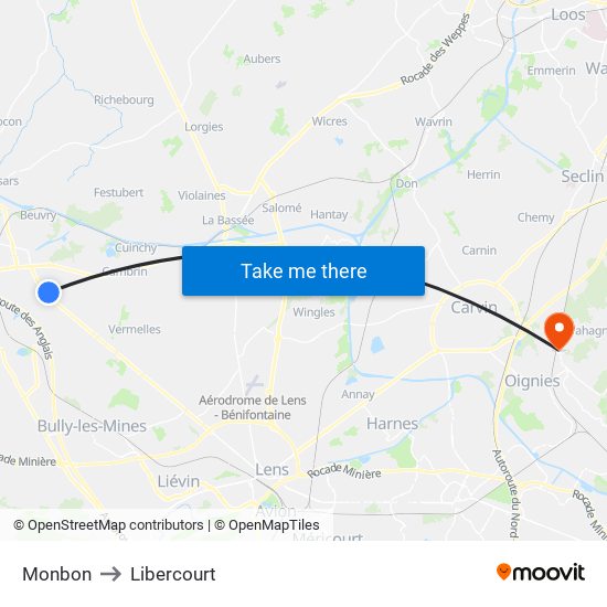Monbon to Libercourt map