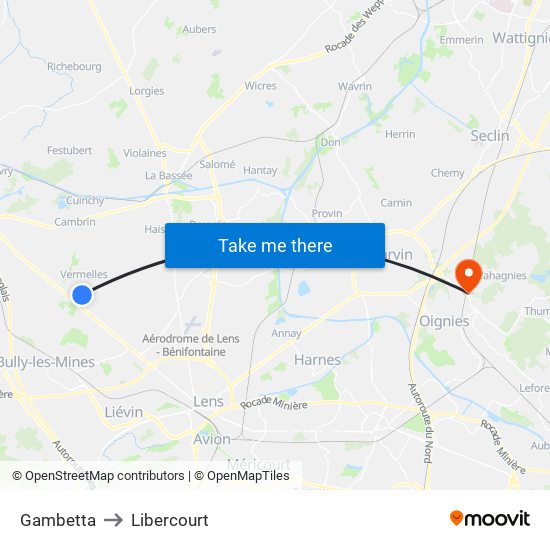 Gambetta to Libercourt map