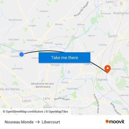 Nouveau Monde to Libercourt map