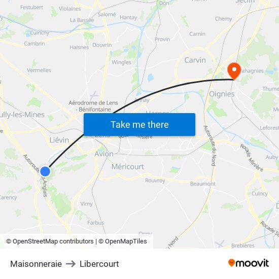 Maisonneraie to Libercourt map