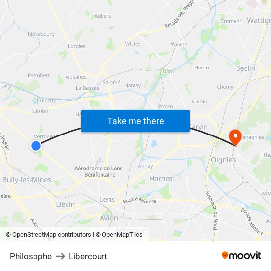 Philosophe to Libercourt map