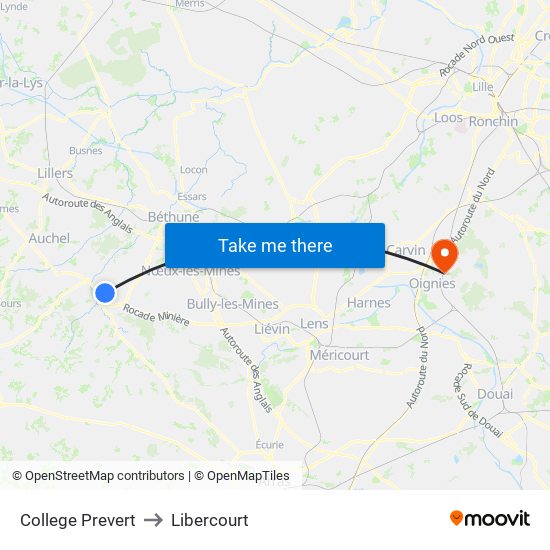 College Prevert to Libercourt map