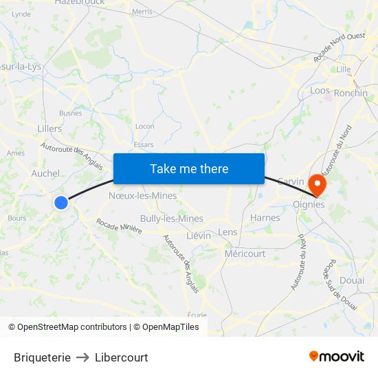 Briqueterie to Libercourt map
