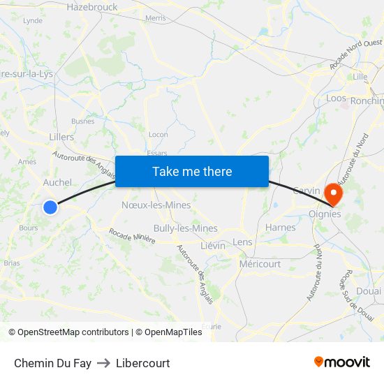 Chemin Du Fay to Libercourt map