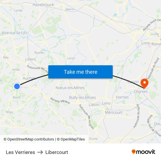 Les Verrieres to Libercourt map
