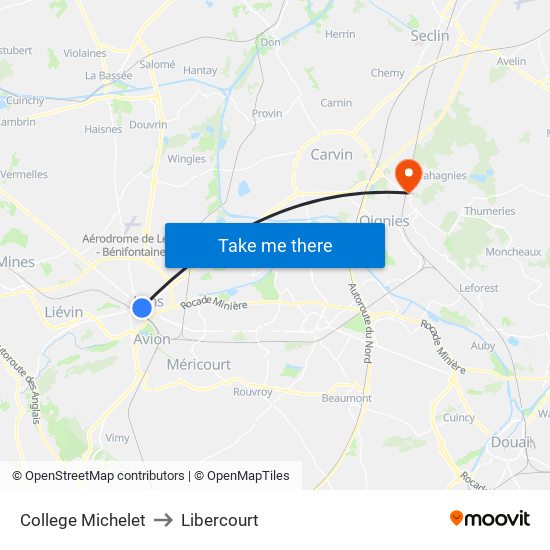 College Michelet to Libercourt map