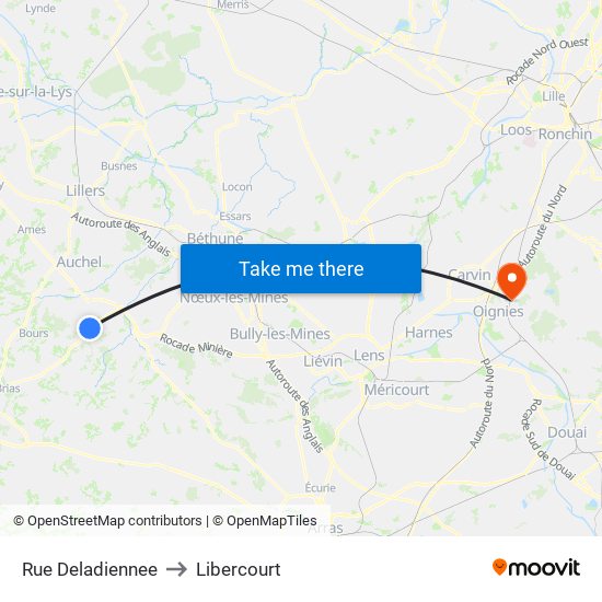 Rue Deladiennee to Libercourt map