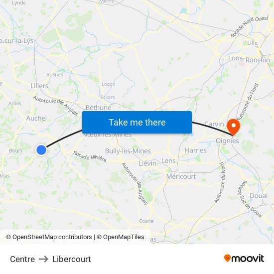 Centre to Libercourt map
