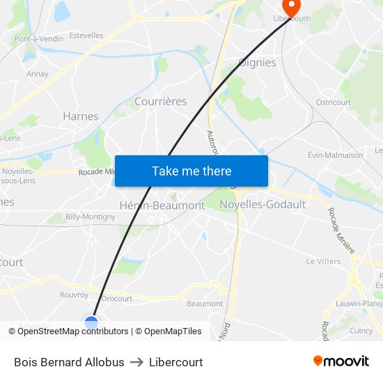 Bois Bernard Allobus to Libercourt map