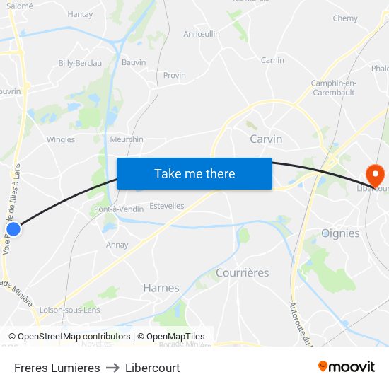Freres Lumieres to Libercourt map