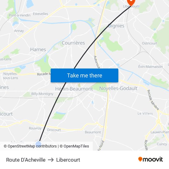 Route D'Acheville to Libercourt map