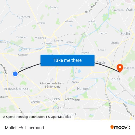 Mollet to Libercourt map