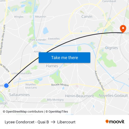 Lycee Condorcet - Quai B to Libercourt map