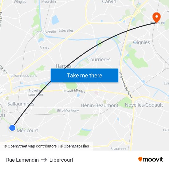 Rue Lamendin to Libercourt map