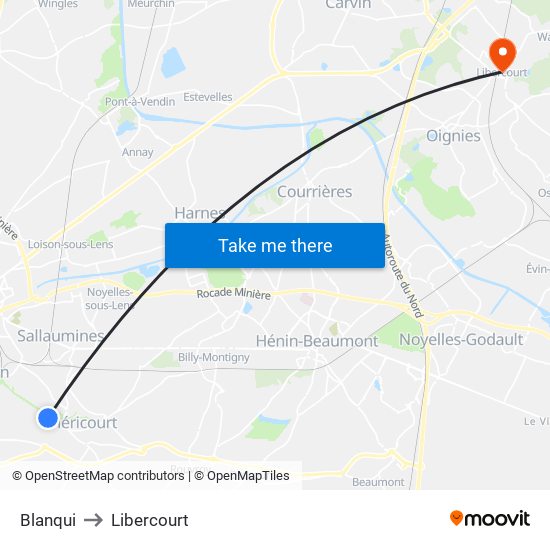 Blanqui to Libercourt map