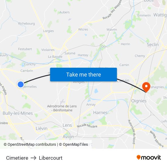 Cimetiere to Libercourt map