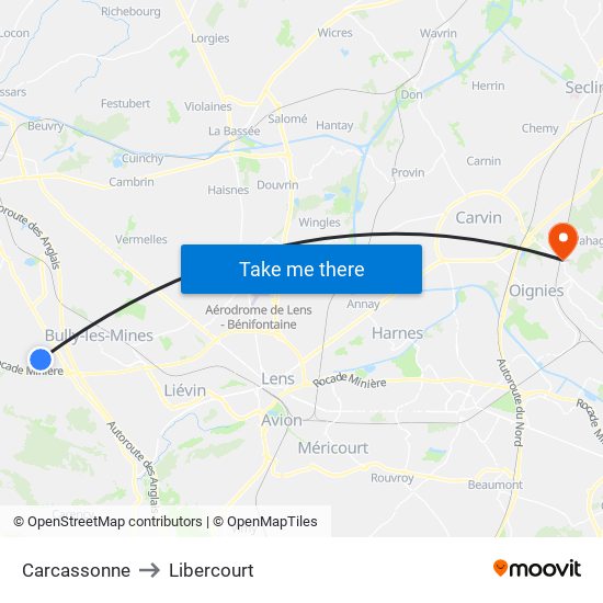 Carcassonne to Libercourt map