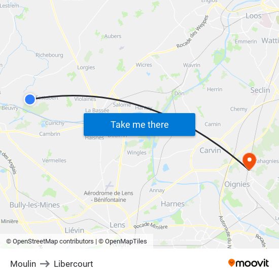 Moulin to Libercourt map