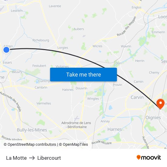 La Motte to Libercourt map