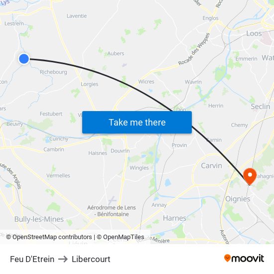 Feu D'Etrein to Libercourt map