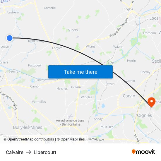 Calvaire to Libercourt map