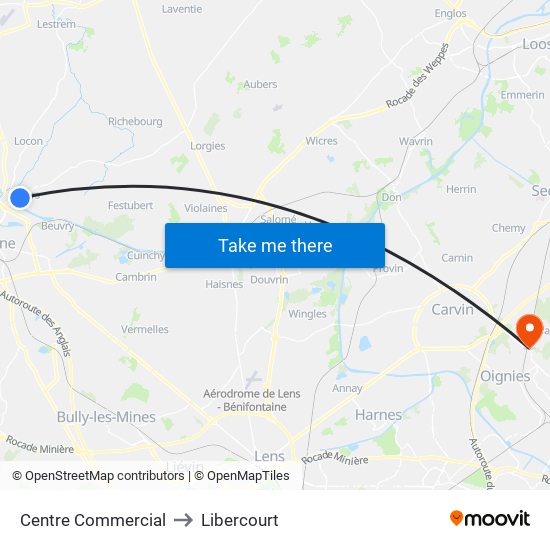 Centre Commercial to Libercourt map