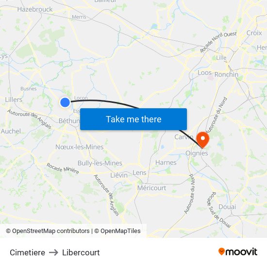 Cimetiere to Libercourt map