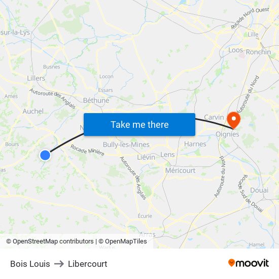 Bois Louis to Libercourt map