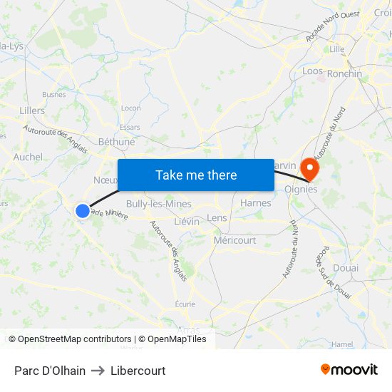 Parc D'Olhain to Libercourt map