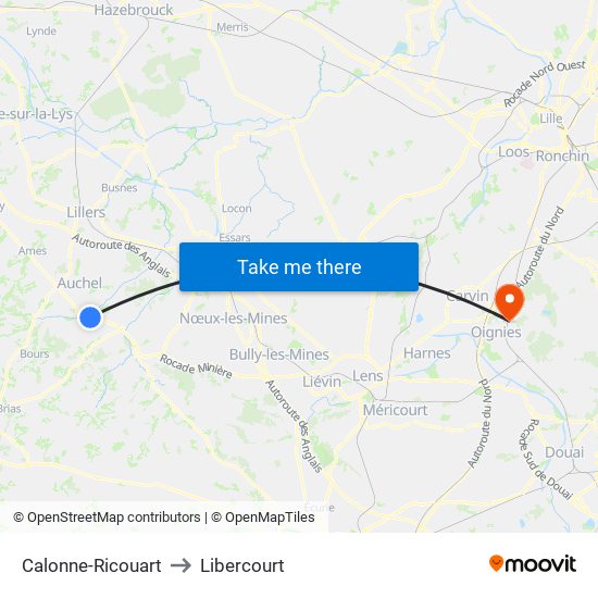 Calonne-Ricouart to Libercourt map