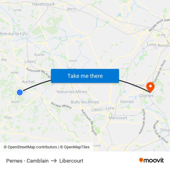 Pernes - Camblain to Libercourt map